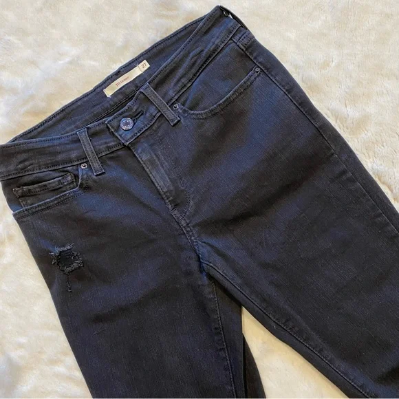(27) Levi’s 711 Skinny Mid-Rise Jeans Black Distressed Midrise Slim Fit - Picture 2 of 12